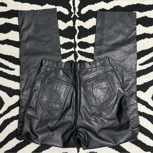 Vintage Black Leather High Waisted Straight Leg  Pants Size Medium - Picture 4 of 12